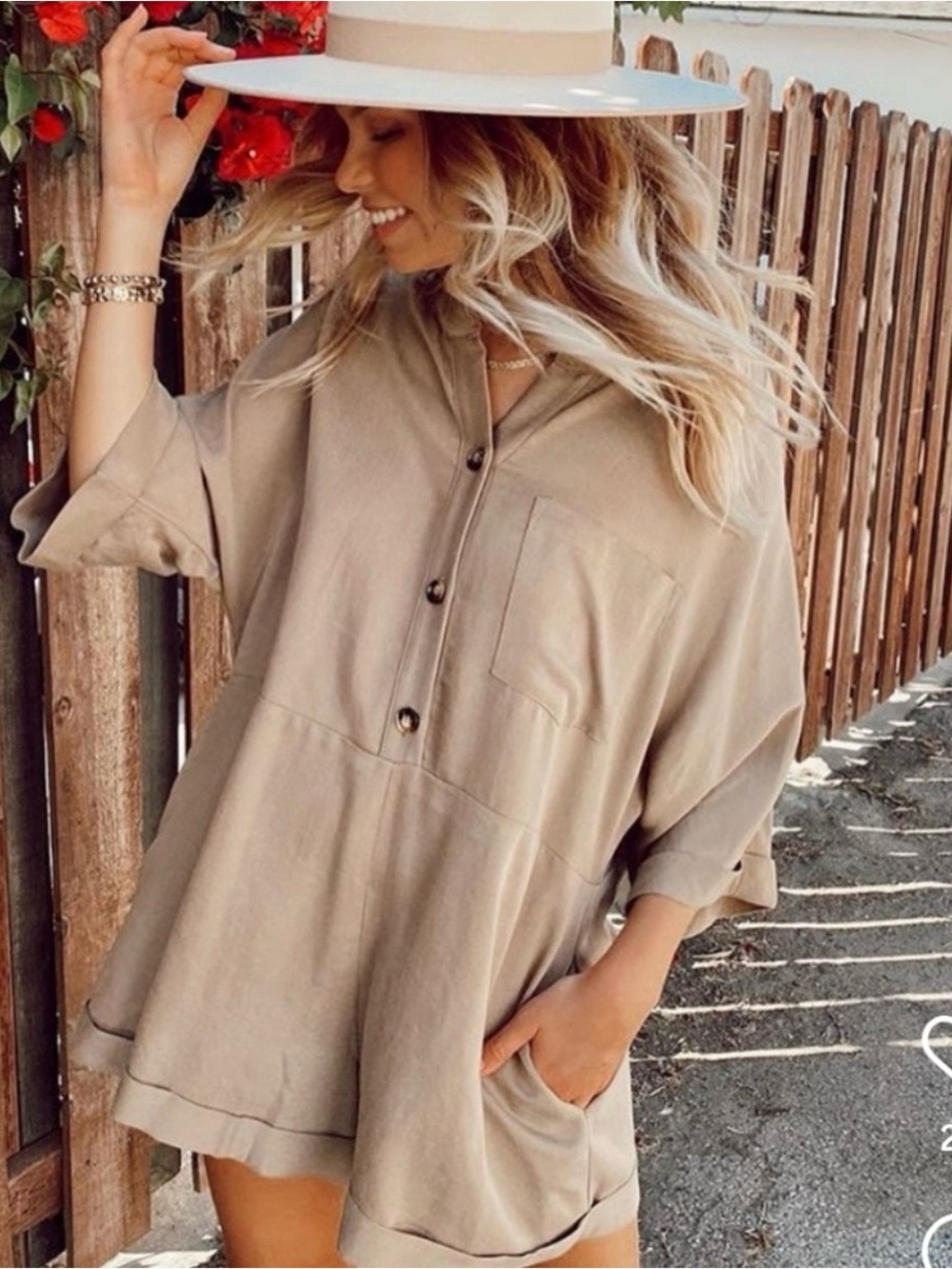 Show Me Your Mumu Horton Romper Sz L Boho Chic Western Minimalist Coastal Khaki